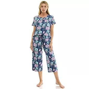 Women's Croft & Barrow® Short Sleeve Pajama Top & Pajama Capri Bottoms Set