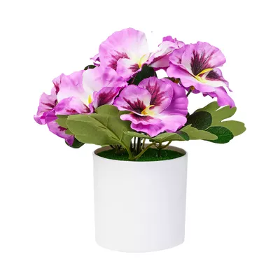 Faux Pansies In White Pot