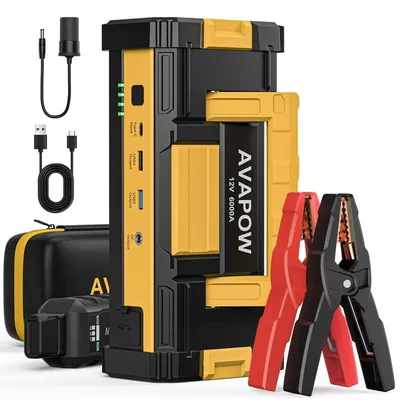 AVAPOW 6000A Car Battery Jump Starter(for All Gas or up to 12L Diesel) Powerful Car Jump Starter with Dual USB Quick Charge and DC Output,12V Jump Pack with Built-in LED Bright Light