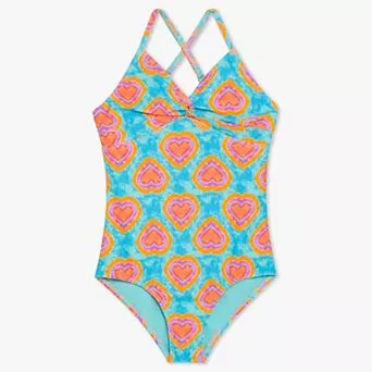 Girls 6-17 Lands' End Hearts Twist Front One Piece