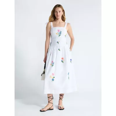 Free Assembly Women's and Women's Plus Embroidered Cotton Sleeveless Maxi Dress, Sizes XS-4X