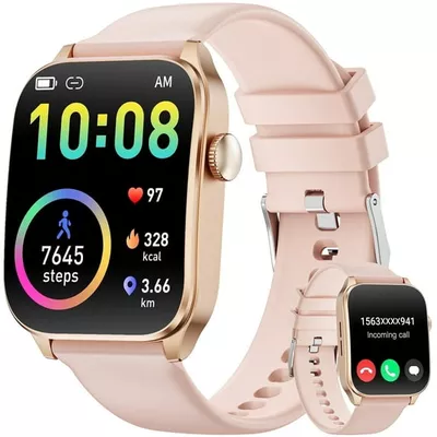 Mingdaln Women's Smartwatch, 1.91-inch HD Curved Screen Fitness Tracking Watch with Wireless Calling/Message Alerts/IP68 Water Resistant fits for Android and iPhone Devices (Pink)