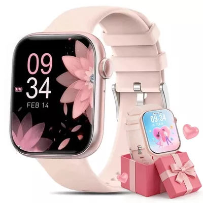 Mingdaln 1.85''HD Men Womens Smart watch,with Bluetooth Answer/Make Calls/120+Sports Modes/10 Days Standby, IP68 Waterproof Fitness Tracker Fits for Android Iphone Devices, perfect gift（Pink）