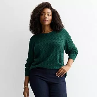 Plus Size Croft & Barrow® The Extra Soft Cabled Crew Neck Sweater