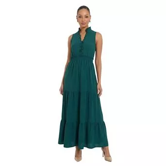 Women's London Times Smocked Waist Tiered Maxi Dress
