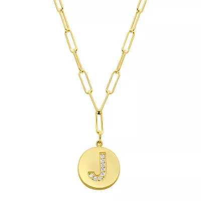 Adornia Gold Tone Adjustable Cubic Zirconia Initial Disc Pendant Paperclip Necklace