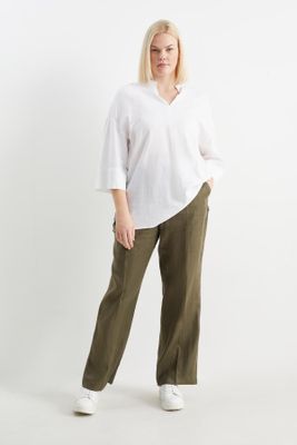 Linen trousers - mid-rise waist - slim fit