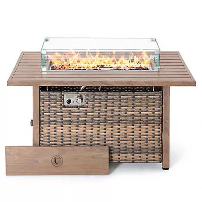 Nuu Garden 44 in. Outdoor 50,000 BTU Rattan Propane Gas Fire Pit Table