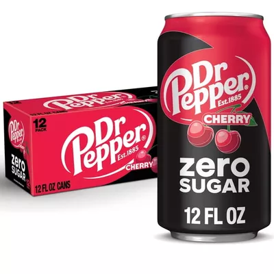 Dr Pepper Zero Sugar Cherry Soda Pop, 12 fl oz, 12 Pack Cans