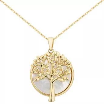 City Luxe Gold Tone Mother of Pearl Tree of Life Pendant Necklace