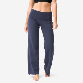DOMYOS Pantaloni tuta donna yoga flare vita alta cotone blu