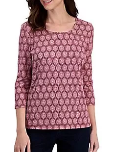 Petite Ikat-Inspired Three-Quarter-Sleeve Top