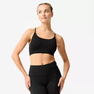 DECATHLON Reggiseno sportivo donna senza cuciture a costine sostegno leggero nero