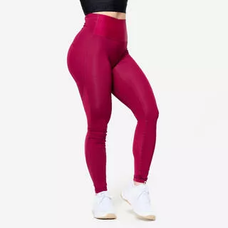 DOMYOS Leggings donna palestra modellanti vita alta traspiranti rossi