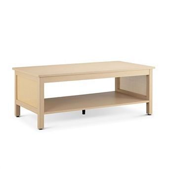 510 Design Ashlyn 2 tier Coffee Table with Rattan Sides & Spacious Open Shelf Storage