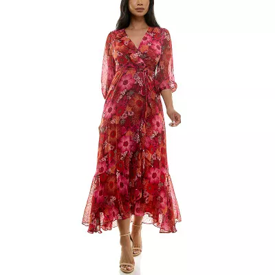 Women's Maison Tara Asymmetric Printed Ruffle Wrap Maxi