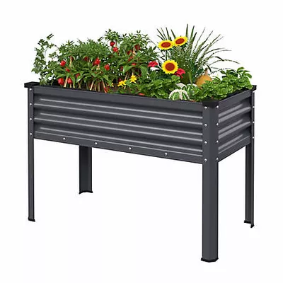 Veikous 48 x 24 x 32in. Gray Galvanized Steel Raised Garden Bed with Liner and Drainage Function