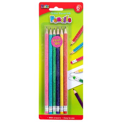Glitter Barrel HB Pencils with Eraser 6pk
