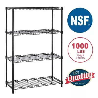 BestOffice 4 Shelf Wire Shelving Unit Garage NSF Wire Shelf Metal Storage Shelves Heavy Duty Height Adjustable for 1000 lbs Capacity Black