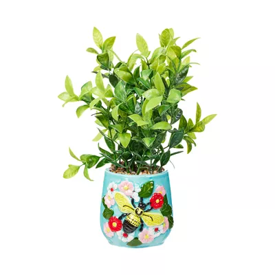 Faux Shrub In Bold Bee Pot