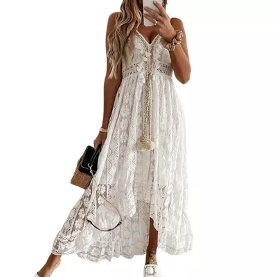 Cupshe Women's Dress Zipper V-Neck Lace Up Slip Mid Length Dress