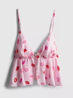 Bralette vaporoso rosa con estampado de pintalabios