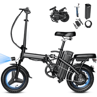 BroPath Electric Bike for Adults, Ebike, Electric Bicycle with 48V 12AH Remove Battery,14" Folding Ebike, 21MPH,20+ Miles(MAX),500W High Motor,Multi-Shock Absorption,Commuting Mini E Bikes,UL2849