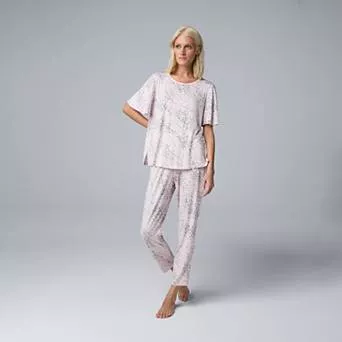 Women's Simply Vera Vera Wang Short Sleeve Crewneck Pajama Top & Cropped Pajama Pants Set
