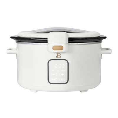 Beautiful 4 Qt Digital Slow Cooker with Hinged Locking Lid, White Icing by Drew Barrymore