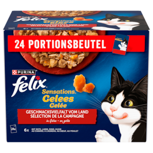 Purina Felix Sensations Gelees Geschmacksvielfalt vom Land in aromatischem Gelee 24x85g
