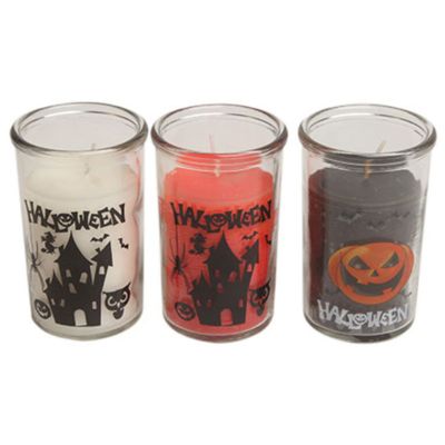 Stearinlys m/halloween-motiv, Ø6 cm, assorteret