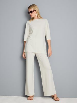 Pantalones de punto plisados de pernera ancha