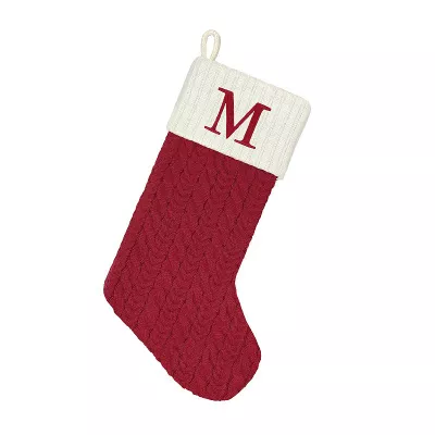 St. Nicholas Square® Red Cable Knit Monogram Christmas Stocking