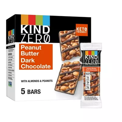 KIND Keto Snack ZEROg Added Sugar Peanut Butter Dark Chocolate Box 5 Bars