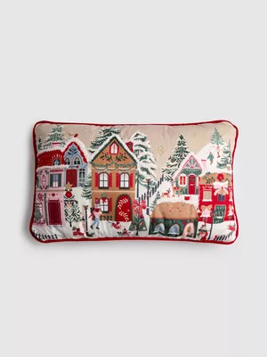 Cojín oblongo con imagen de casas
