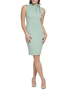 Sleeveless Tie-Neck Sheath Dress