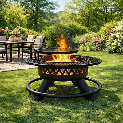 Red Mountain Valley 47 in. Wood-Burning Fire Pit with Adjustable BBQ Grate, Geometric