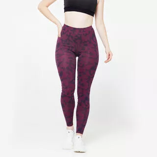 DOMYOS Leggings donna palestra cotone vita alta con tasca viola