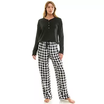Women's Croft & Barrow® Henley Pajama Top & Flannel Pajama Bottoms Set