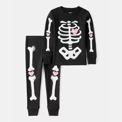 Toddler Girl Carter's 2 pc Glow in The Dark Skeleton Pajama Top & Pajama Bottoms Set