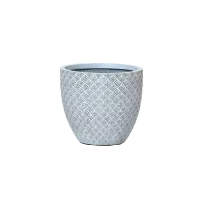 Fiber Clay Pot Light Grey Scallop Pattern Large 37x37x35cm