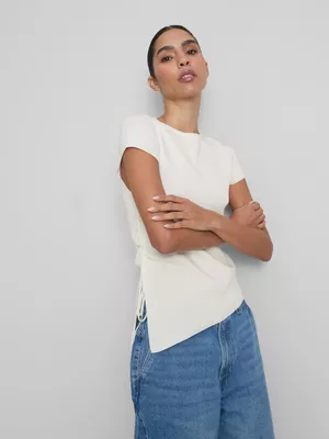 Jersey de punto y manga corta con fruncido