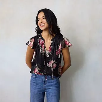 Women's LC Lauren Conrad Tie Front Ruffled V-Neck Shell