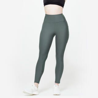 Leggings donna palestra traspiranti vita alta con tasca verde scuro