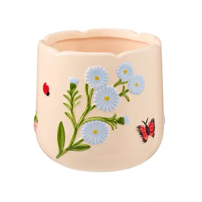 Ceramic Pot With Flower And Butterfly