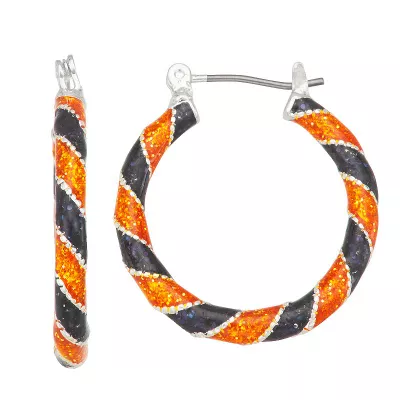 Napier Silver Tone Trick or Treat Hoop Earrings