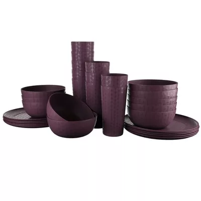 Mainstays 30-Piece Plastic Braided Pattern Dinnerware Bundle Set, Purple