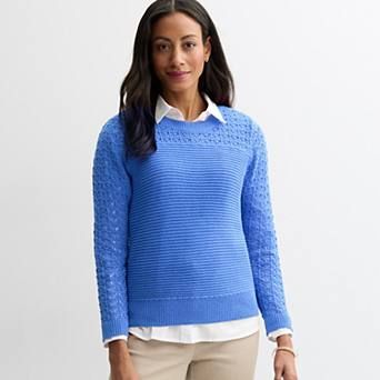 Women's Croft & Barrow® Pointelle Yoke Textured Pullover Sweater