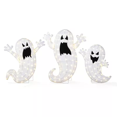 Glitzhome Set of 3 Ghosts Family Outdoor Decor, Lighted 2.5D Halloween Outdoor Decorations