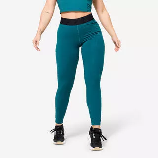 DOMYOS Leggings donna palestra vita alta traspiranti verdi